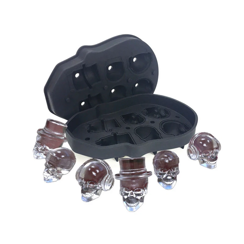 

6-holes Ice Moulds Ice Cube Tray 3D Skull Design Whiskey Cocktail Beer Wine Bar Tools Kitchen Chocolate Molds Gadget
