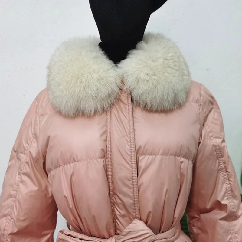 Janveny зимняя женская пуховая куртка с большим воротником из натурального Лисьего