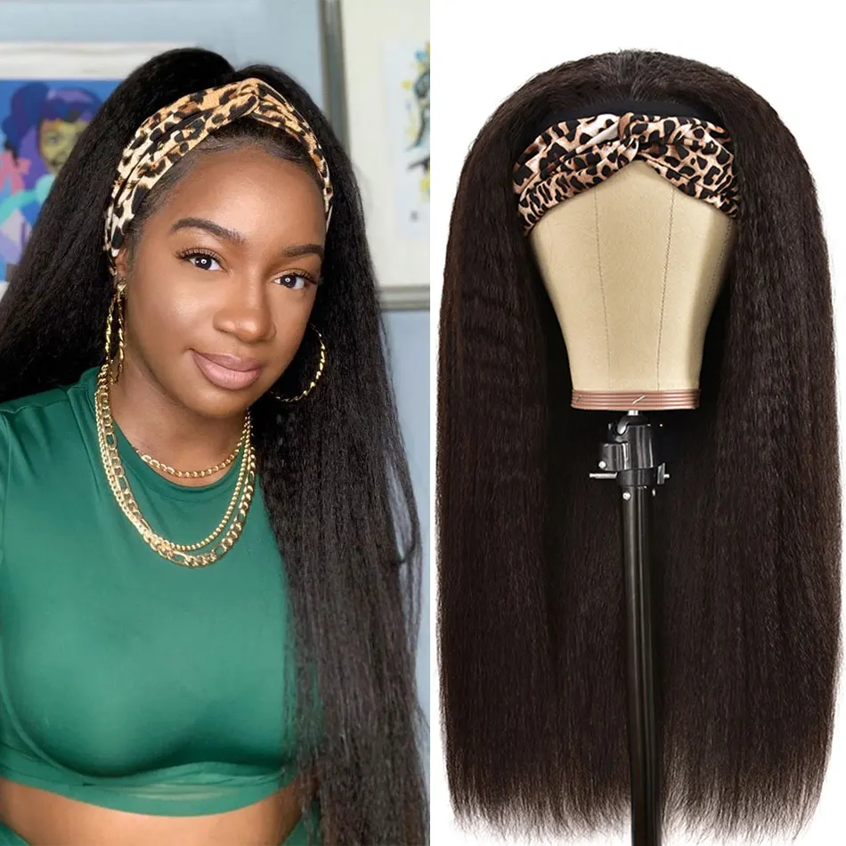 

Перуанский парик с головной повязкой, кудрявый прямой парик из человеческих волос Shuangya Remy для черных женщин, бесклеевой полностью машинный ...