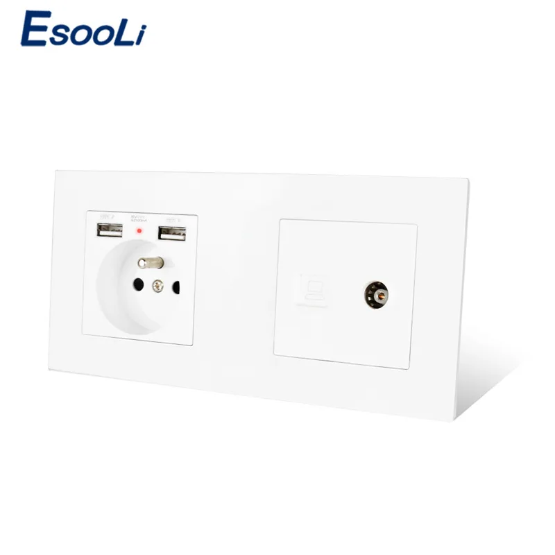 Пластиковая панель Esooli французская стандартная электрическая розетка с 2 USB +