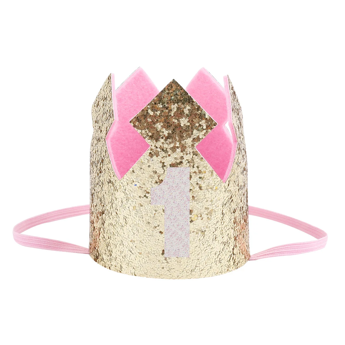 

Golden Pink/Royal Blue - Number 1 2 3 Baby Birthday Caps Flower Crown Hat Sequins Glitter Party Decorations Headband Supplies