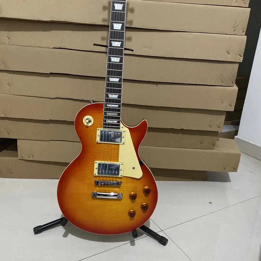 

Standard Electric Guitar Cherry Sunburst Color Tiger Maple Top Mahogany Body Rosewood Fingerboard High Quality Free Shipping