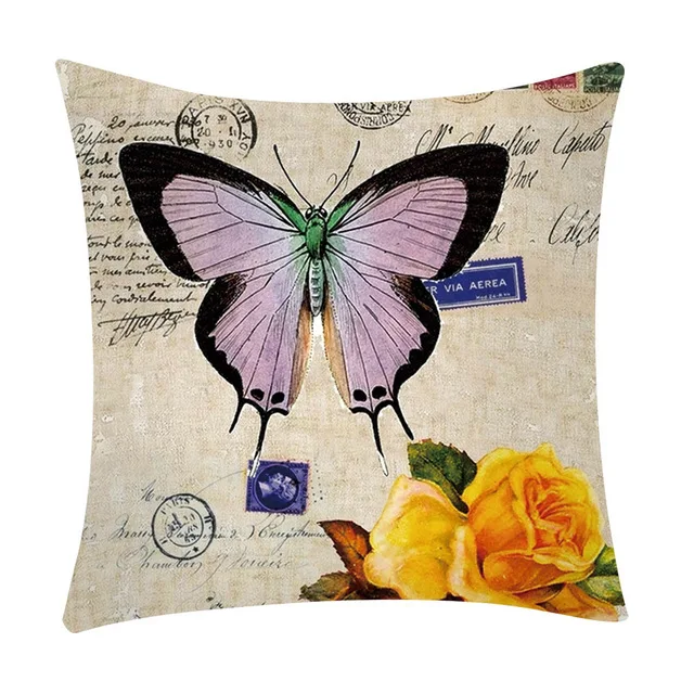 

Beautiful Romantic Polyester Cushion Cover Butterfly Flower Polyester Cushion Cover Home Bedroom Hotel Car Decoration 45x45cm .