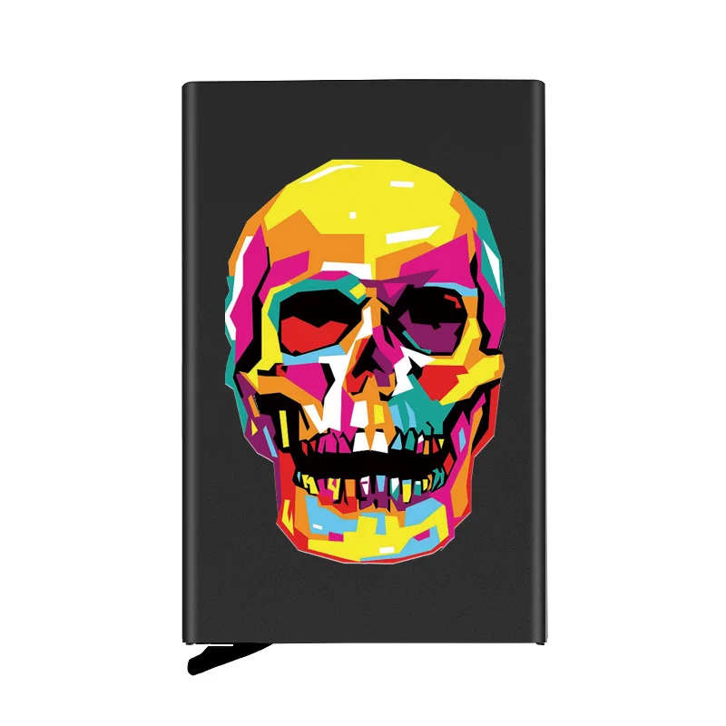 

Fashion Personality Skull Card Fully Automatic Men Anti Metal Credit Card Holder Wallet Women Aluminum Case