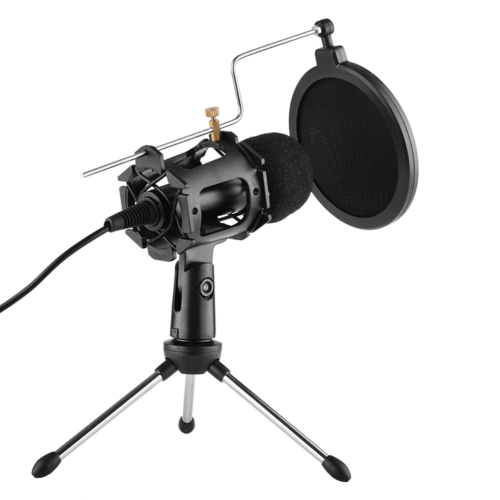 

Video Microphone Kit 3.5mm Plug Home Stereo MIC Desktop Tripod for PC YouTube Video Skype Chatting Gaming Podcast Recording
