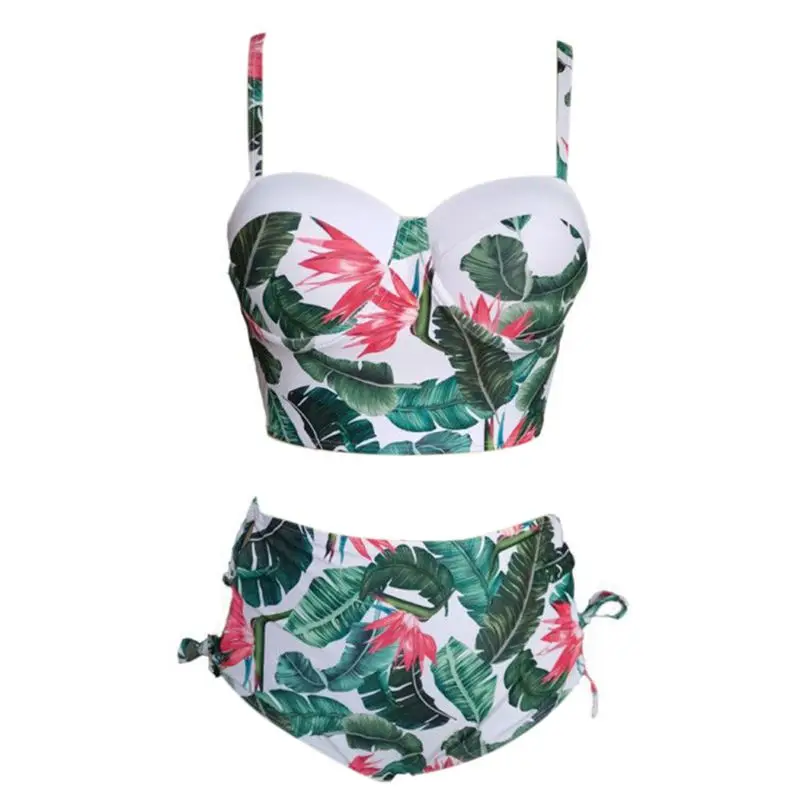 

Women Sexy Bandage Bikini Set Tropical Floral Print Push Up Underwire Swimsuit