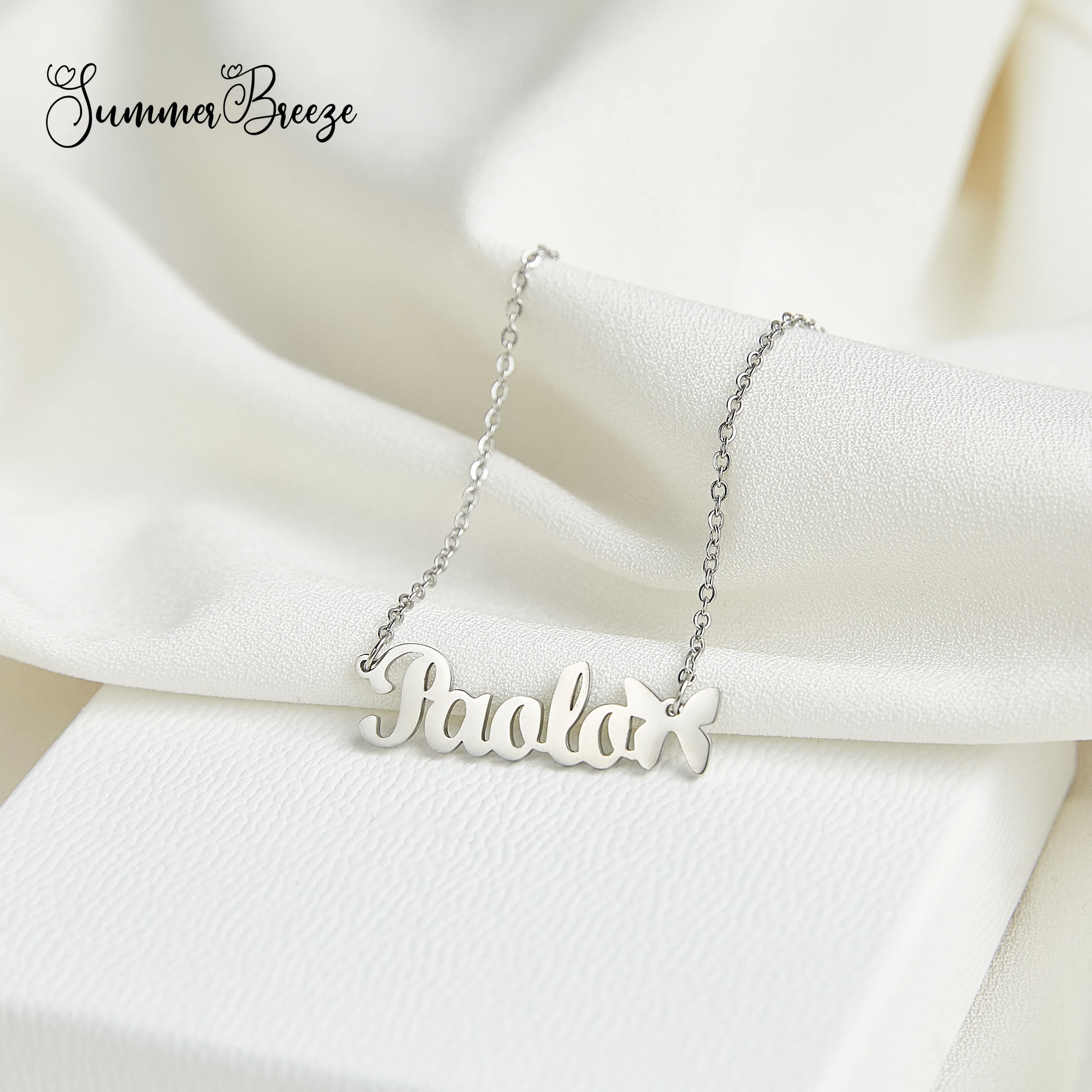 

Custom Name Necklace Personalized, Adujustable Name Plate Necklace 16K Gold Plated, Letter Butterfly Necklace Personalized Jewel