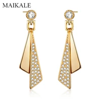 maikale triangle gold drop earrings for women paved cubic zirconia luxury cz dangle earrings wedding party jewelry gifts