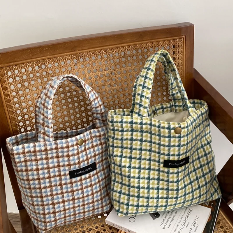 

Retro Plaid Women Small Shoulder Bags Casual Woolen Cloth Ladies Lunch Bento Bag Female Girls Shopping Bag Clutch Purse Handbags