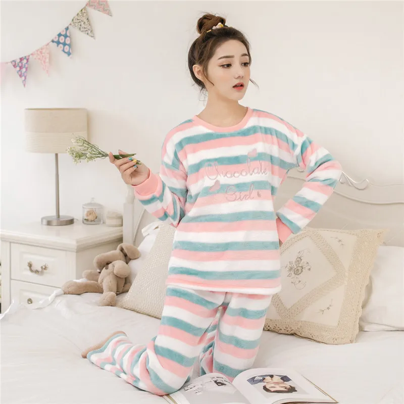 Women pajamas set Women Pyjamas Thick Flannel Cute Sheep Female Warm Winter Pajama Set Long Sleeve Full Trousers Two Piece 2020