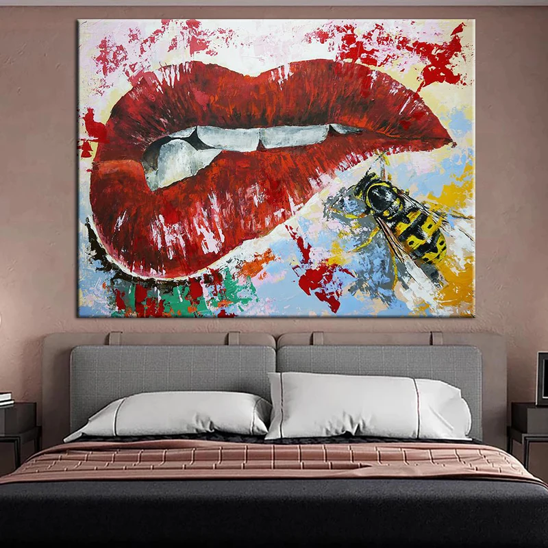

Graffiti Art Women Lip Canvas Painting Abstract Oil Paintings Wall Art Poster and Prints Sexy Mouth Wall Picture for Home Decor