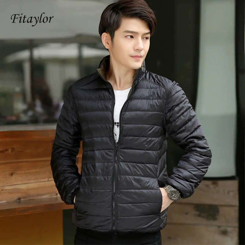 Новая светильник куртка на утином пуху Мужская зимняя двухсторонняя парка с