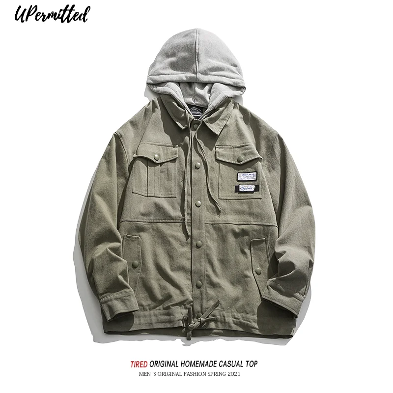 

2021 Autumn New Work Jacket Men's Fashion Turndown Collar Hat Loose Couples Matching Casual Coat American Street Style Hot Sale