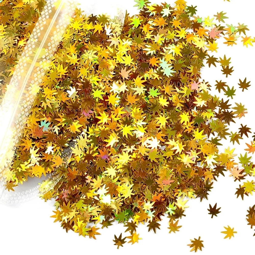 

12 Grid Holographic Multicolor Sequins Chameleon Nail Art Glitter Flakes Shape Design Laser Maple Leaf Decorations Manicure