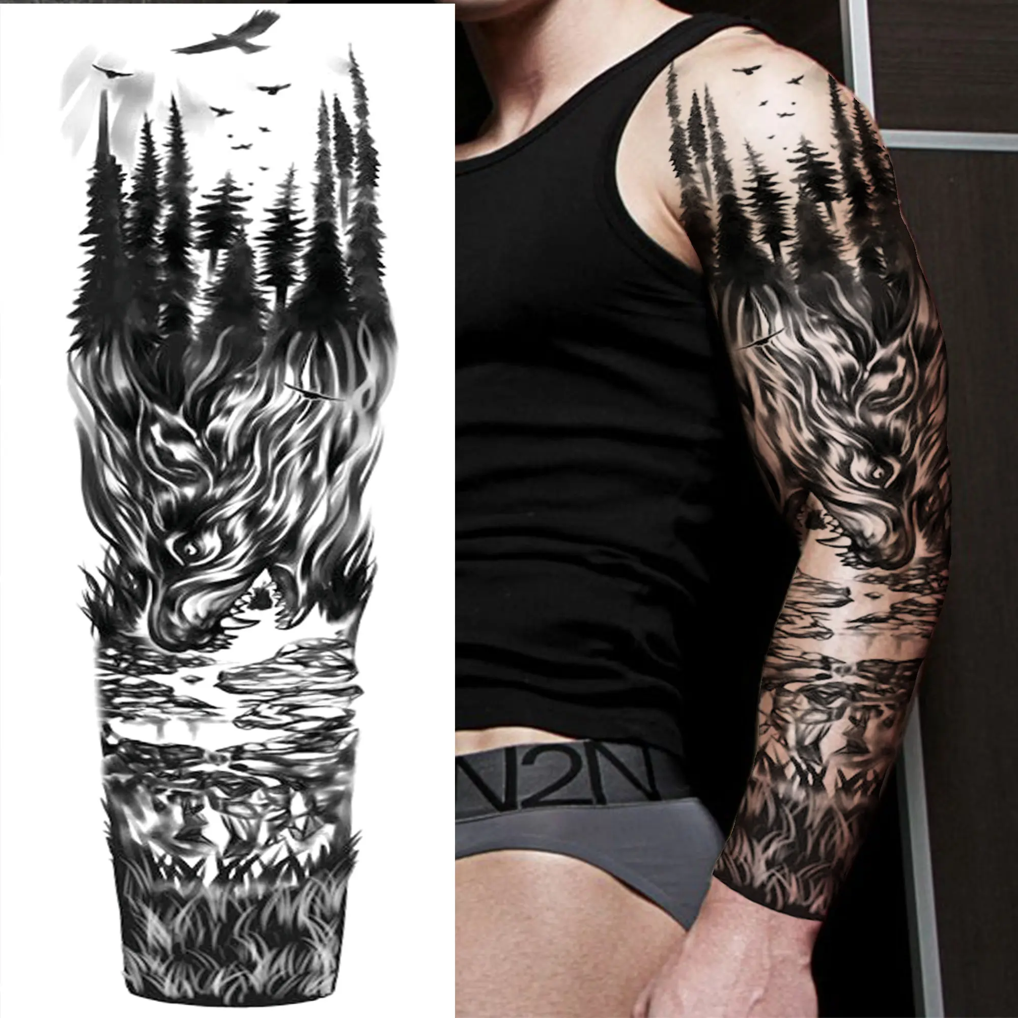 Временные татуировки злой Монстр для мужчин женщин искусственный лес черный Лев
