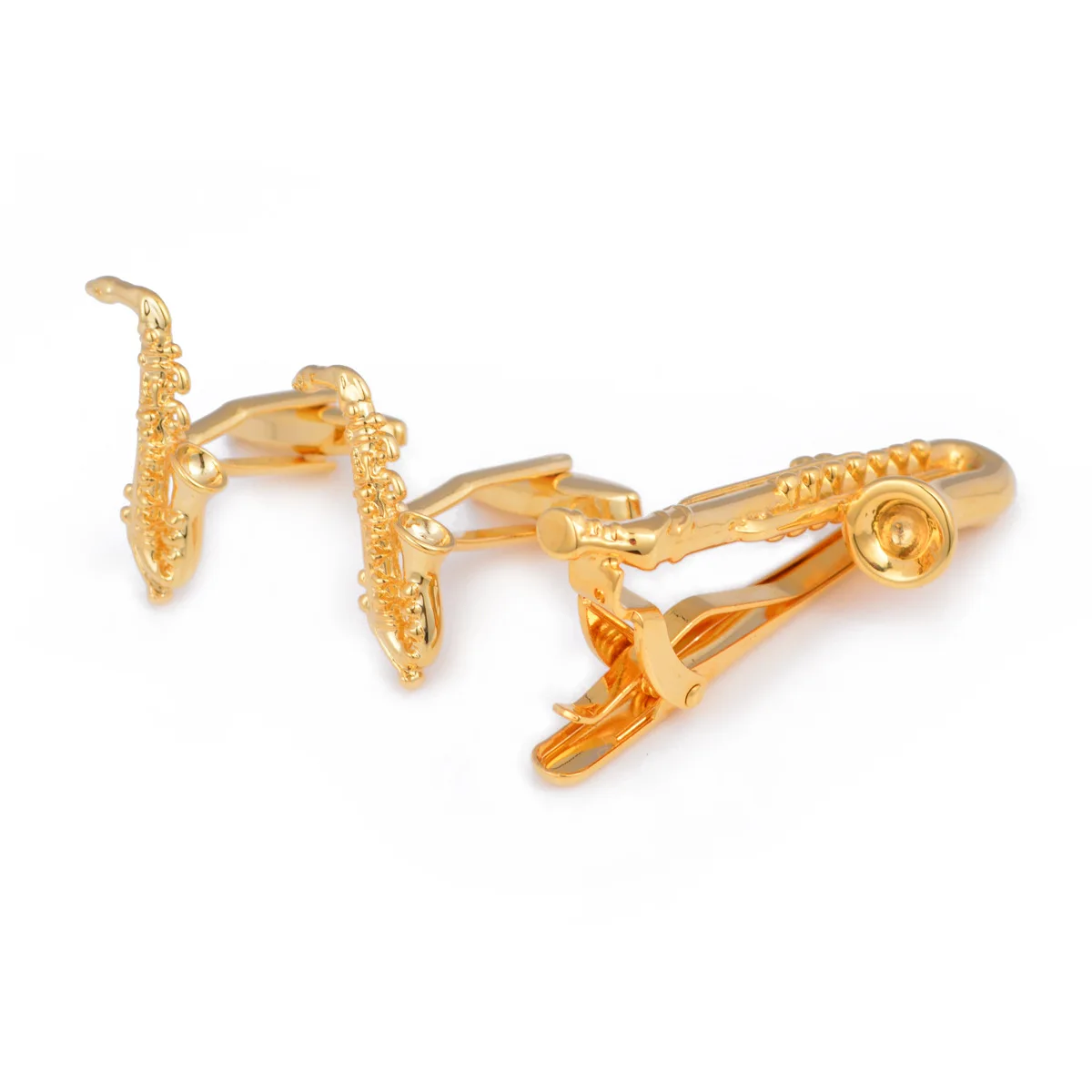 

Cuff Buckle Set Musical Instrument Golden Saxophone Cufflinks Tie Clip Music
