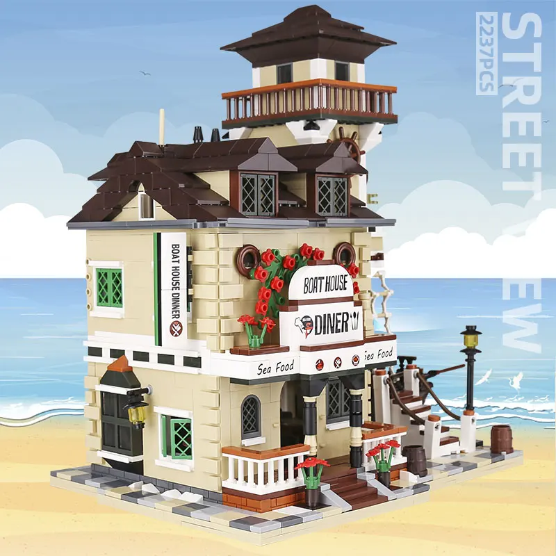 City Street View Building Toys The House Boat Restaurant Model Blocks Bricks Idea As Kids Christmas Gifts | Игрушки и хобби