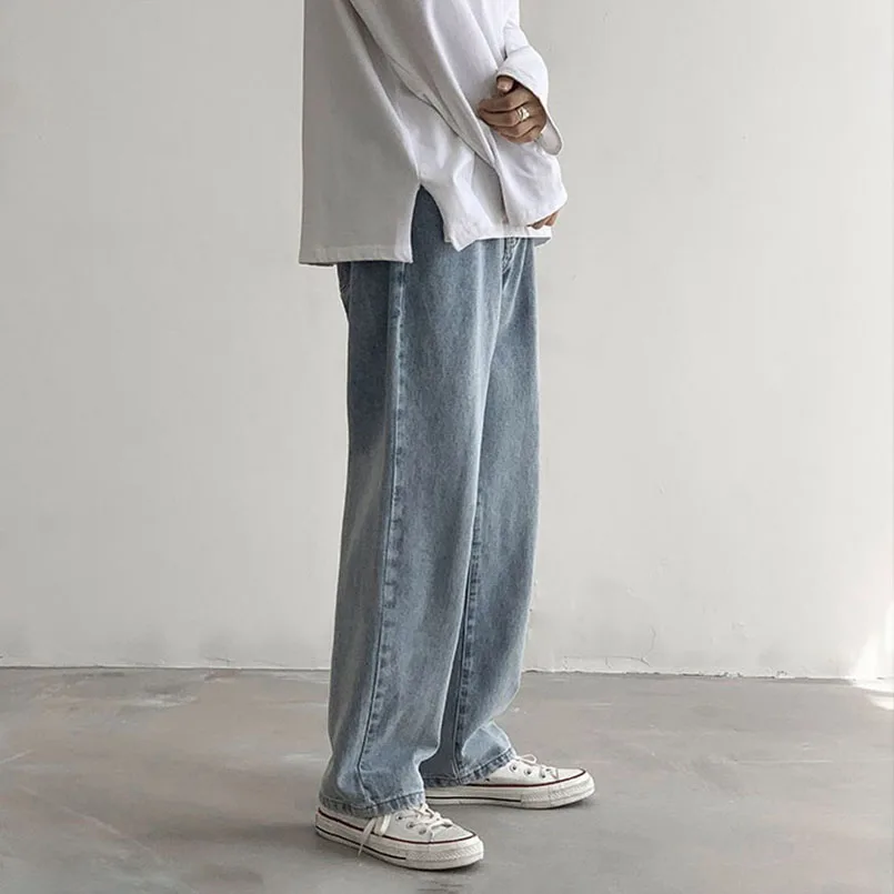 

Loose Men Jeans Male Trousers Simple Design High Quality All-match Students Daily Casual Straight Denim Pants 2021 for Boys