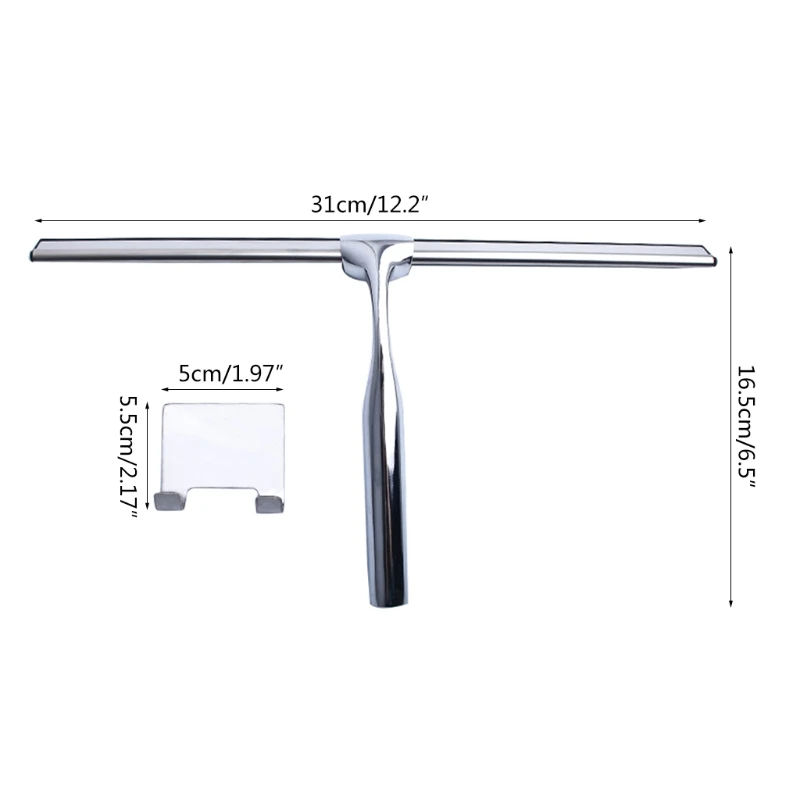

53CA Shower Squeegee Stainless Steel Squeegee Window Wiper Cleaner with Sticky Hook for Car Glass Bathroom Home Scraper Tool