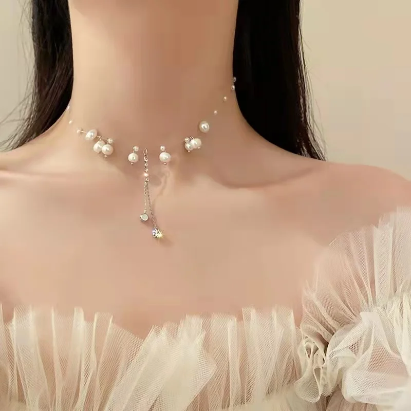 

Ожерелье-цепочка с кристаллами, инкрустированными жемчугом