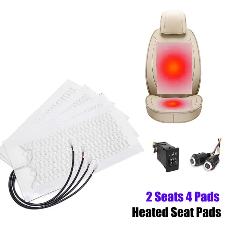 

12V 2 Seats 4 Pads Universal Carbon Fiber Heated Seat Heater Pads 5/6 Level Switch Winter Warmer Seat Covers