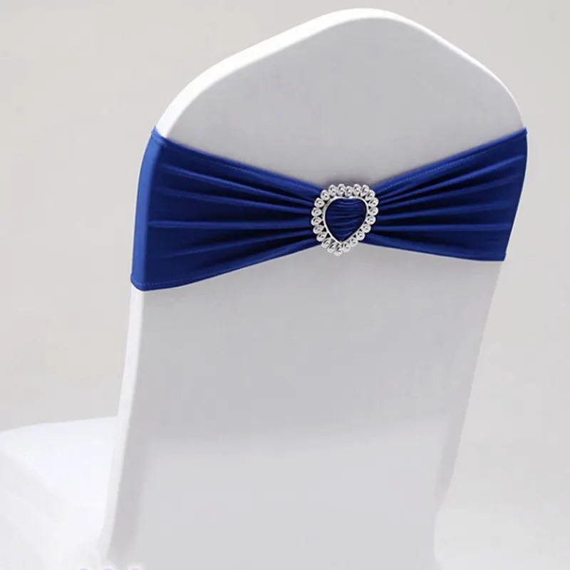 Hot Royal Blue Colour Spandex Sash With Heart Buckles Universal Lycra Chair For Wedding Decoration Band Bow Tie | Дом и сад
