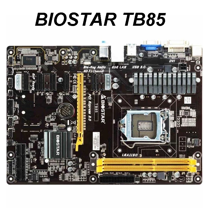 Материнская плата для Biostar TB85 LGA1150, материнская плата для майнинга B85, BTC PRO, используется для настольного компьютера 6GPU, 6PCI-E, профессиональная B85, LGA 1150, DDR3, 16G, USB 3,0
