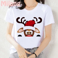 deer animal new year holiday mujer camisetas white top t shirts summer aesthetics graphic short sleeve t shirt polyester t shirt