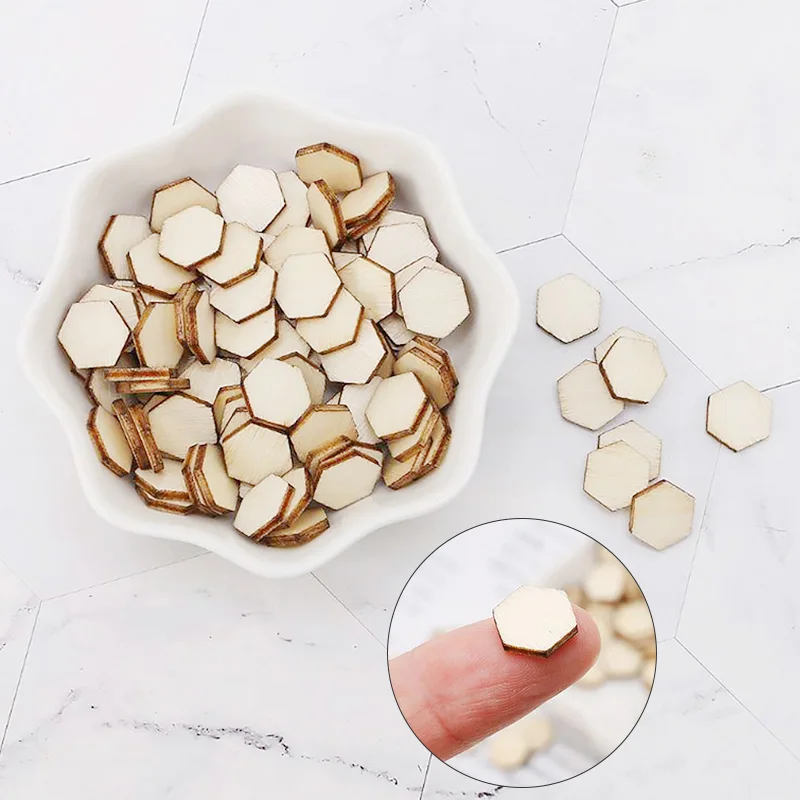 

100pcs 10/15/20/25/30mm Wooden Hexagonal Pieces Ornaments Wooden Shapes Ornaments Embellishment DIY Crafts Decorations