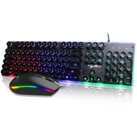 and mouse keyboard punk mechanical feel floating cap esports retro round light keycap usb desktop gaming keyboard for pc players