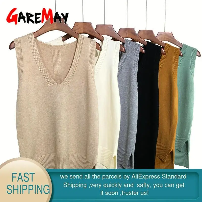 Autumn Women Sweater Waistcoat 2022 Korean Womens Elegant Student V-neck Pullover Knitting Tops Outerwear Vest Pink Black Blue | Женская