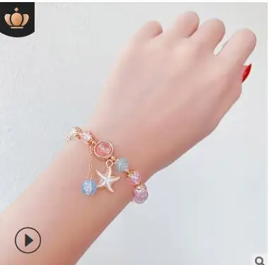 Новый модный детский браслет принцессы из мультфильма со стеклянными бусинами