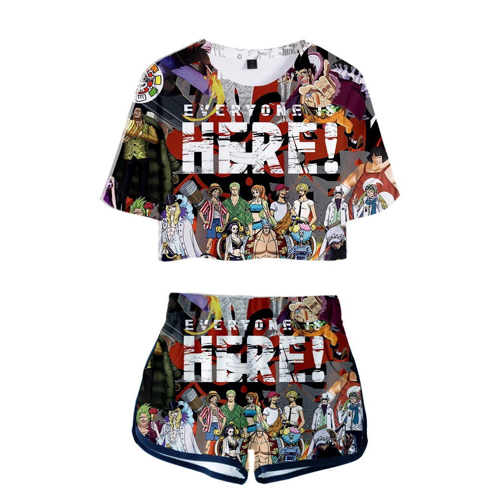 New One Piece two Set Summer Sexy Cotton Printed T shirt Album Woman Suit Shorts Crop Fashion Tops+Shorts Pants Custom | Женская одежда