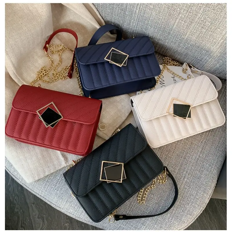 

Women Crossbody Square Bags For Women 2021 Simple Leisure Personality Leather Shoulder Bag Chains Messenger Bag Female Handbag