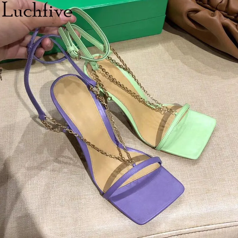 

Сандалии женские с открытым носком, босоножки-гладиаторы на высоком каблуке-шпильке, с цепочкой и ремешком с пряжкой на щиколотке, карамель...