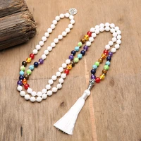 108 japa mala 7 chakra natural stone beaded knotted necklace yoga blessing meditation jewelry with tree of life tassel pendant