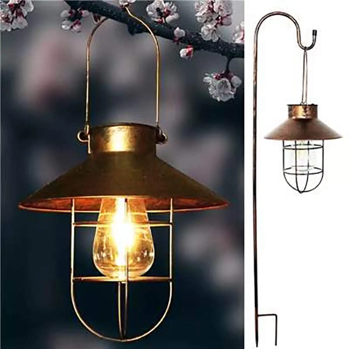 

Solar Lantern Lamp Outdoor Hanging Waterproof Vintage Metal Solar Garden Lights With Tungsten Bulb Decorative For Patio Backyard