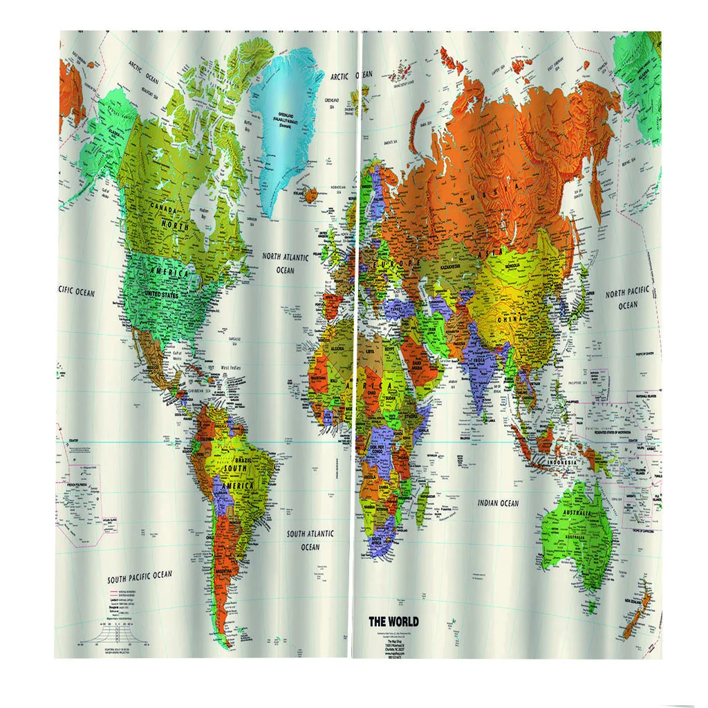 Светонепроницаемые шторы с цифровой печатью карты мира для детской комнаты