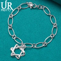 urpretty 925 sterling silver star pendant chain bracelet for man women wedding engagement party jewelry