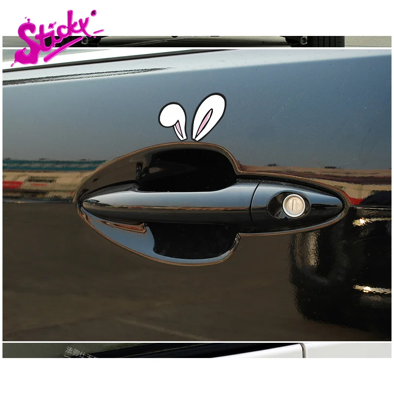 

STICKY Cate Rabbit Ear Crown Car Sticker Decal Decor Mini Modified Cooper Car Stickers Door Handle Stickers