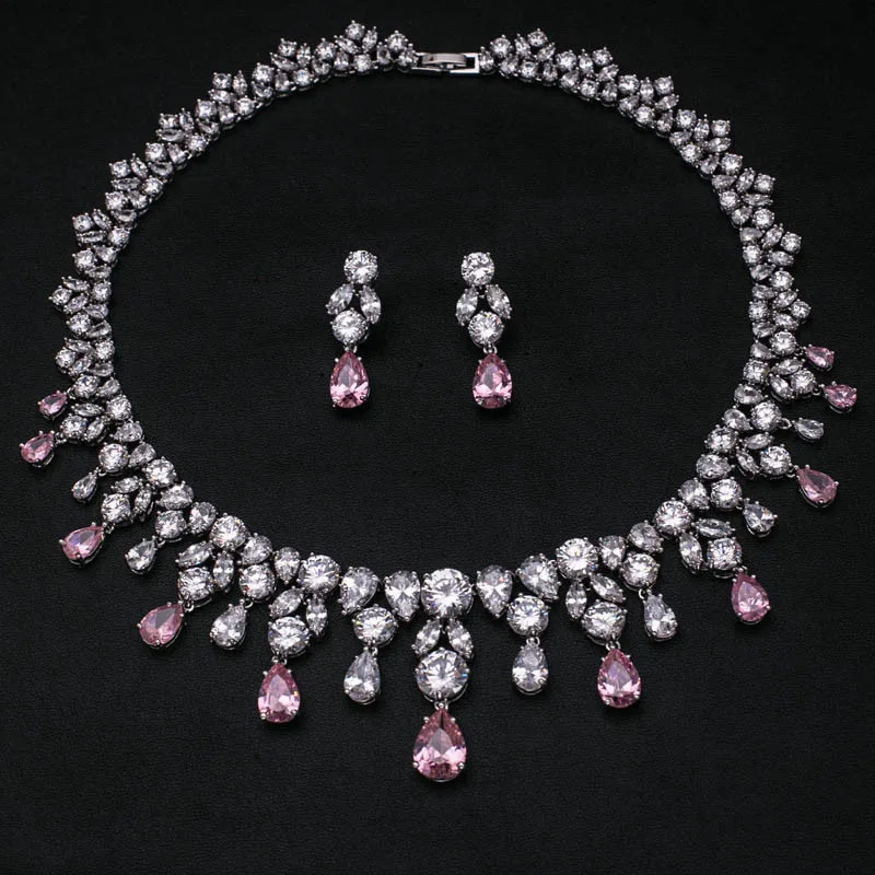 JankellyPink Свадебные модные комплекты ювелирных изделий AAA с фианитами