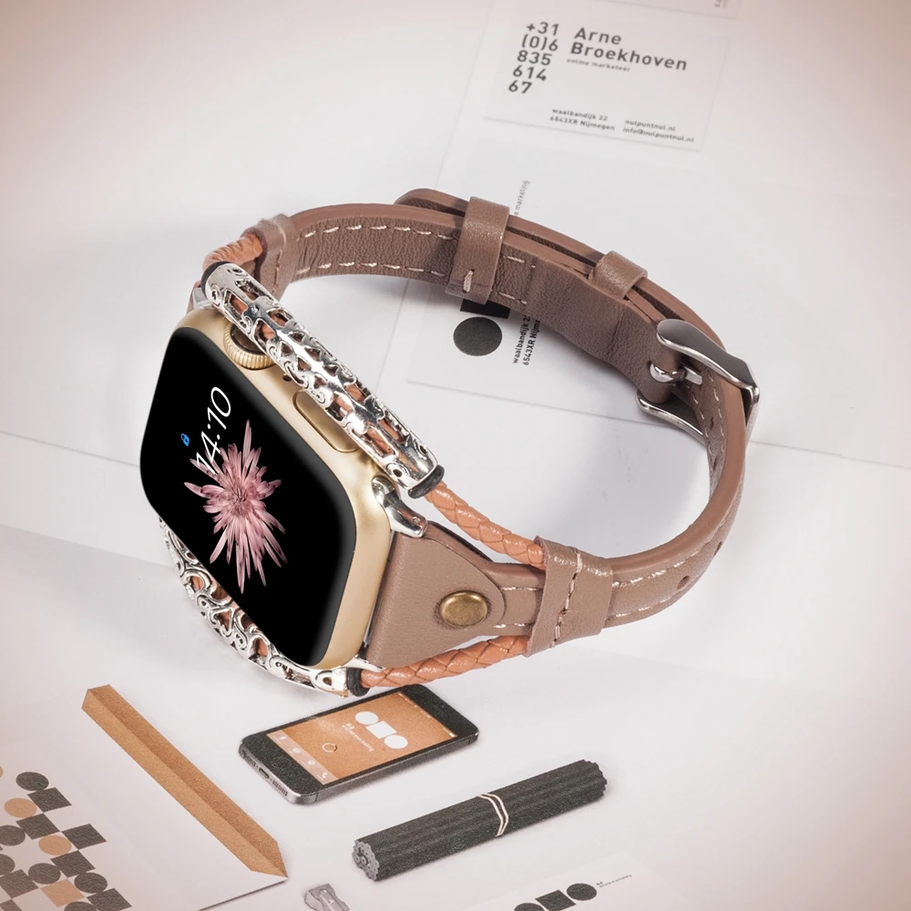Винтажный кожаный ремешок для Apple Watch Band женский твист полоса ремешок заклепки с металлической веревкой браслет нарядный стильный iwatch серия