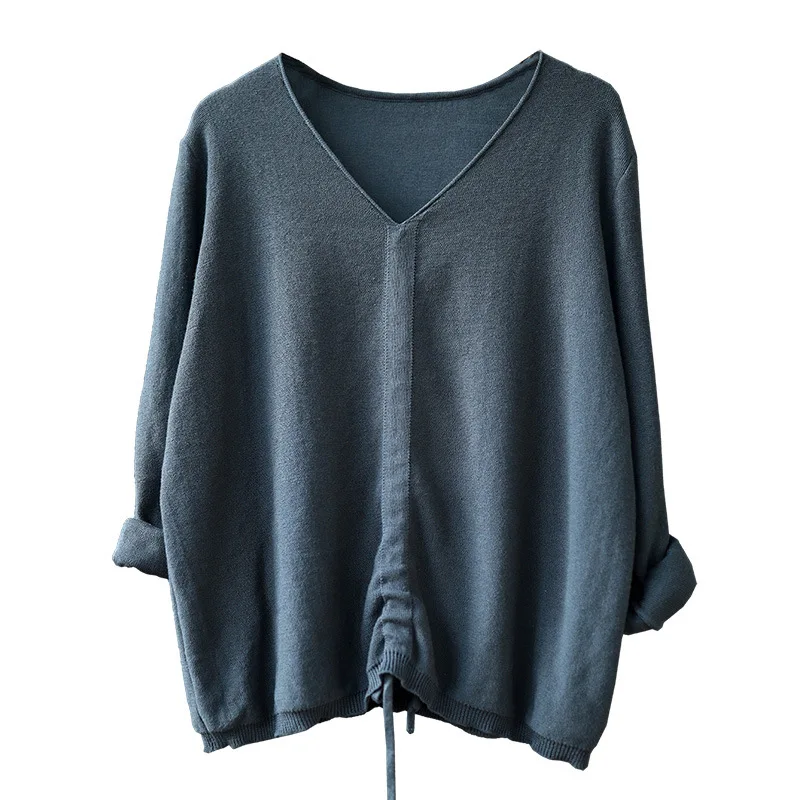 Осенняя футболка женские вязаные свободные пуловеры новинка 2019 ретро топы