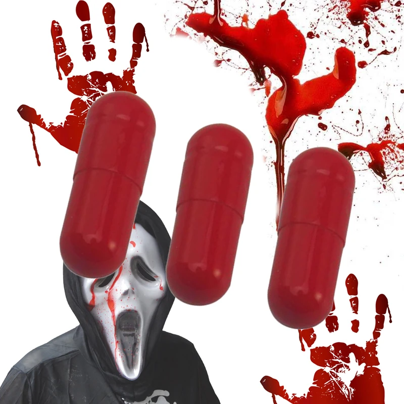 

3Pcs/Box Halloween Fake Blood Pill Vampire Capsule Horror Funny Halloween Fake Blood Pill Capsule April Fools Day Joke Prank Toy