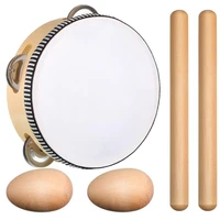 5 pcs musical percussionincluding natural rhythm stickswooden egg rattlesmusical tambourineskids musical toy gift