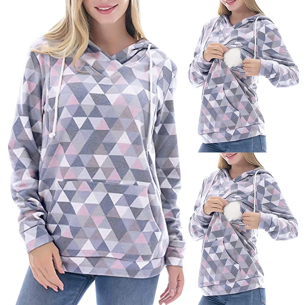 Женский пуловер при грудном вскармливании с капюшоном и длинным рукавом свитер