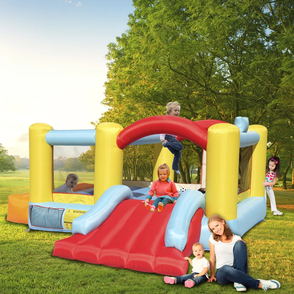 

Надувной прыгающий замок, баскетбольное кольцо с мячом и горкой, игровой домик для детей, надувная палатка, детский игровой домик