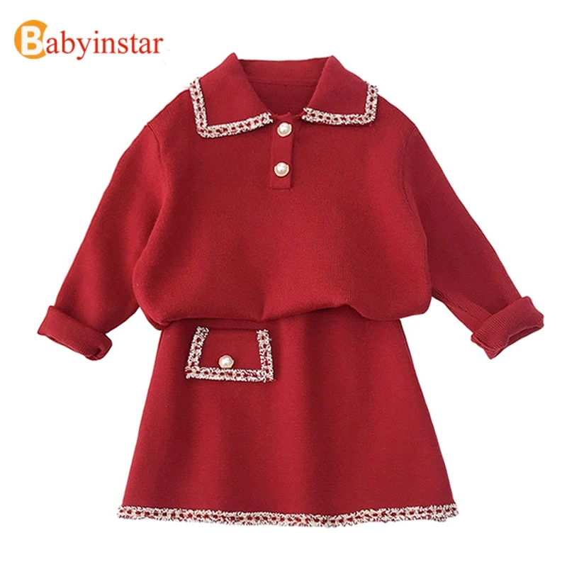 Babyinstar/комплекты детской одежды для девочек; г. Зимние свитера для девочек; Детский кардиган+ юбка; комплект одежды для детей