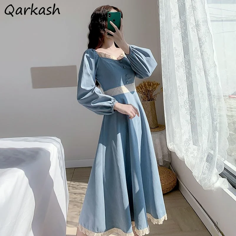 

Платья для женщин в Корейском стиле Стиль оборками Девичья романтический Элегантные в винтажном стиле в форме трапеции, праздничное кружев...