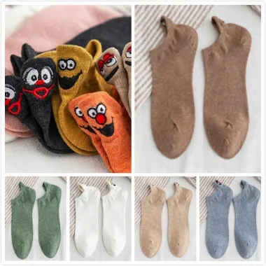 18 Женские носки, 5 пар, женские хлопковые носки с вышивкой Kawaii, короткие носки, женские носки-башмачки, женские повседневные носки - Цвет: 18